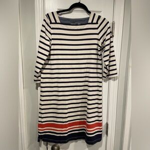 L.L. Bean Size SP 3/4 Sleeve Pullover Navy Blue Stripe Nautical Boatneck Dress